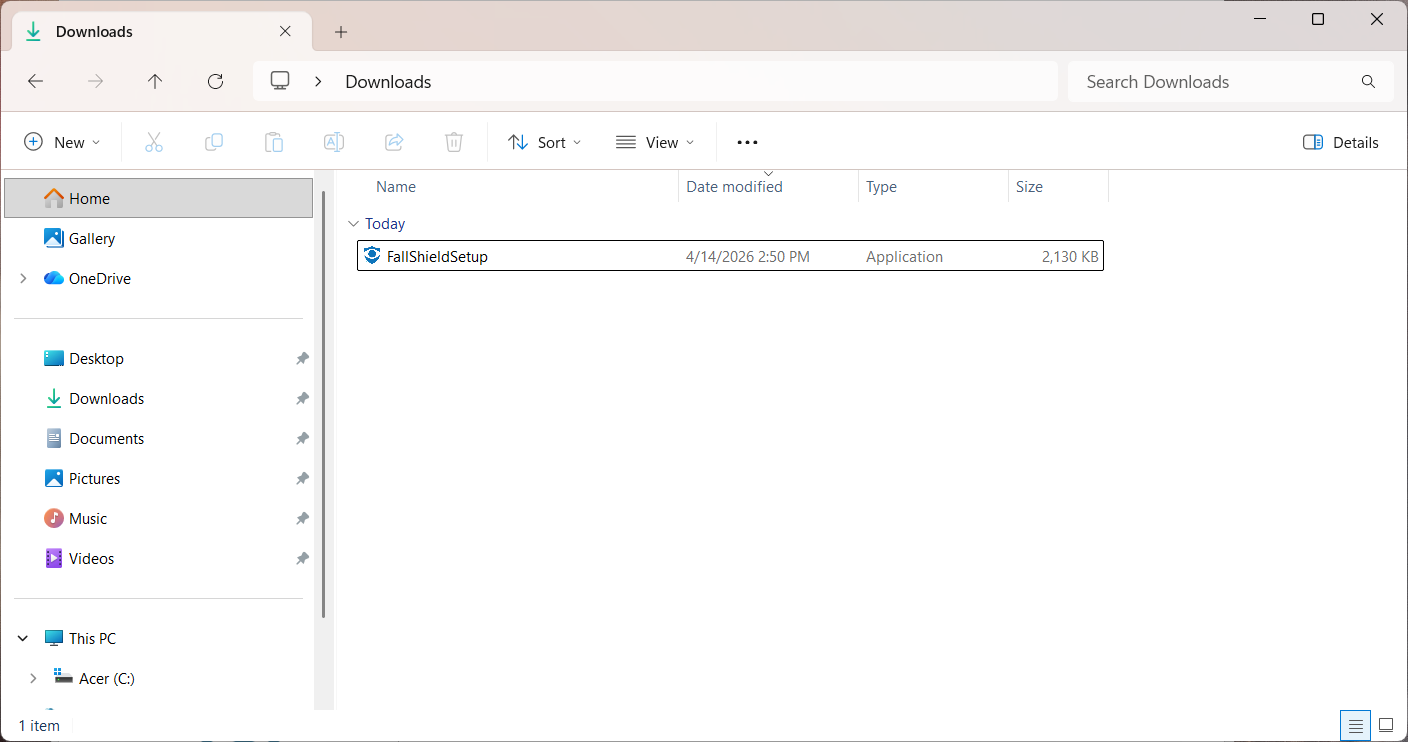 Running the restored installer from the Downloads folder