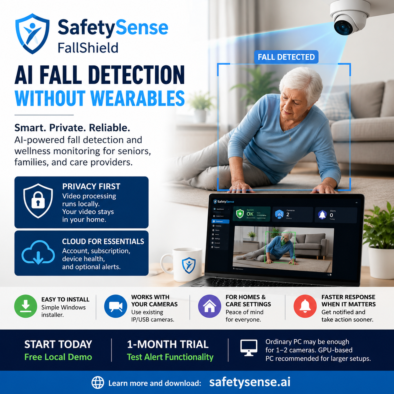 SafetySense FallShield AI fall detection flyer